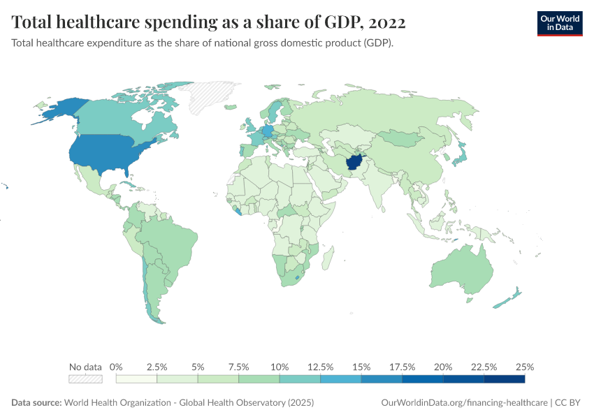 A thumbnail of the "Total healthcare spending as a share of GDP" chart